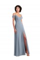 Online Off the Shoulder Folded Sleeve Long Chiffon Bridesmaid Dress with High Side Slit UK