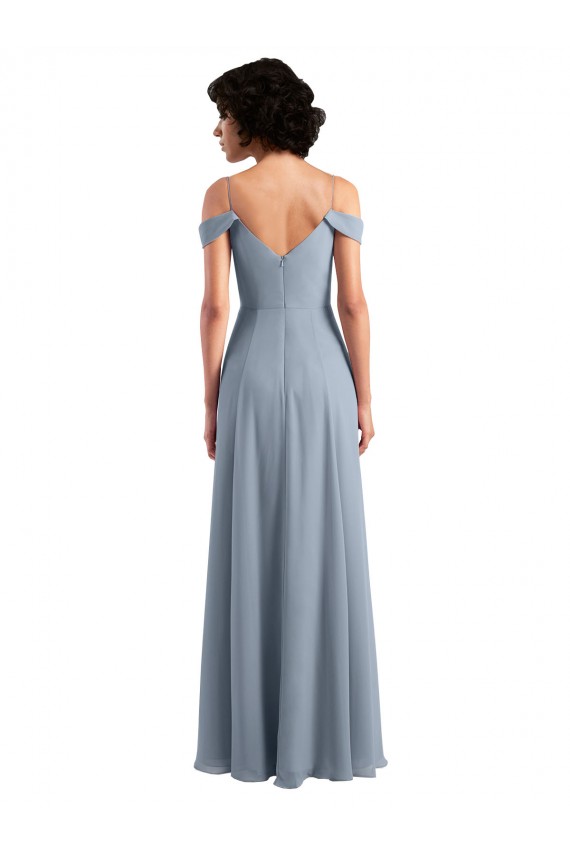 Online Off the Shoulder Folded Sleeve Long Chiffon Bridesmaid Dress with High Side Slit UK