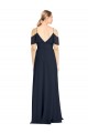 Online Draped Sleeves Flounce Neckline Long Chiffon Bridesmaid Dress with Spaghetti Straps UK