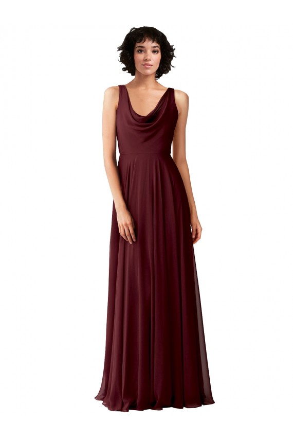 Online Draped Cowl Neck Long Chiffon Bridesmaid Dress with Wide Straps UK