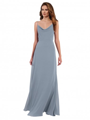 Online Long Full Length Draped Cowl Neck V-Back Slip Chiffon Bridesmaid Dress UK