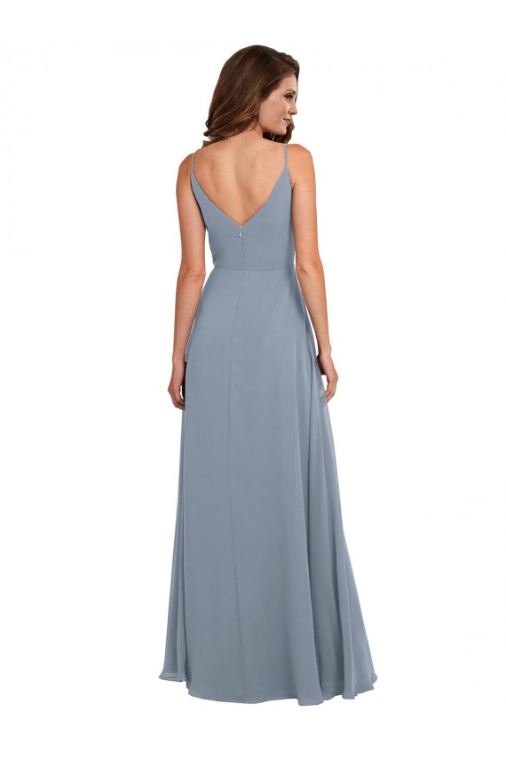 Online Long Full Length Draped Cowl Neck V-Back Slip Chiffon Bridesmaid Dress UK