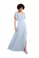 Online Split Flutter Sleeves V-Neck Chiffon Bridesmaid Dress with Open V-Back UK