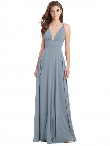 Online Fitted V-Neckline Long Chiffon Bridesmaid Dress with V-Back UK