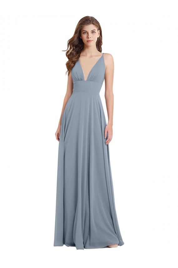 Online Fitted V-Neckline Long Chiffon Bridesmaid Dress with V-Back UK