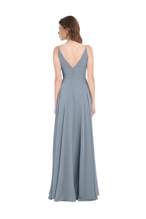 Online Fitted V-Neckline Long Chiffon Bridesmaid Dress with V-Back UK