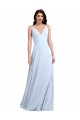 Online Long Floor Length V-Neck Chiffon Bridesmaid Dress with Keyhole Back UK