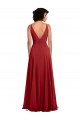 Online Fitted Plunging Deep V-Neck Long Chiffon Bridesmaid Dress with V-Back UK
