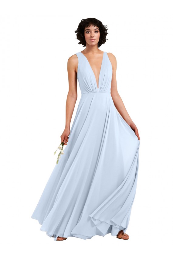 Online Daring Plunging V-Neck Long Chiffon Bridesmaid Dress with Pleated Bodice UK
