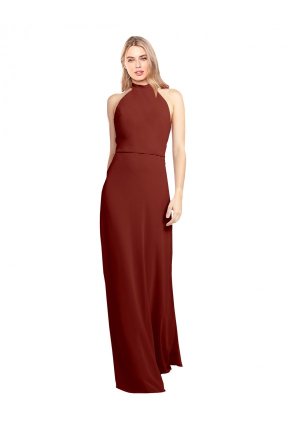 Online Slim High Neck Halter Fitted Open Back Chiffon Bridesmaid Dress / Prom Dress UK