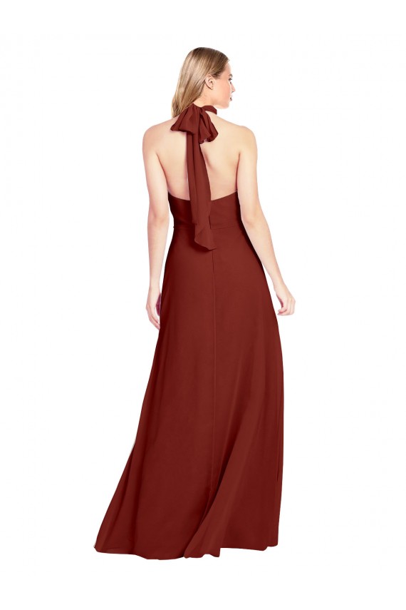 Online Slim High Neck Halter Fitted Open Back Chiffon Bridesmaid Dress / Prom Dress UK