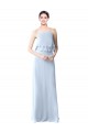 Online High Narrow Neck Long Chiffon Bridesmaid Dress with Tiered Ruffles UK