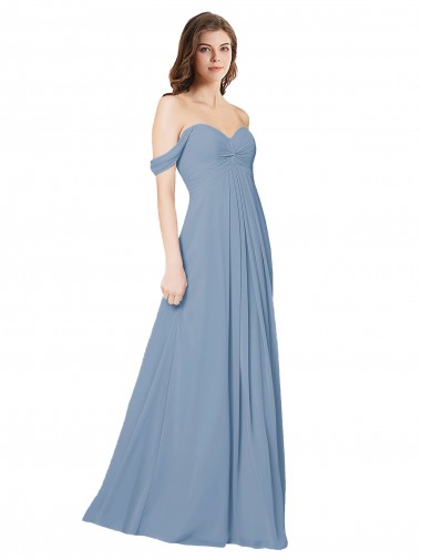 Online Empire Waist Off the Shoulder Chiffon Bridesmaid Dress with Sweetheart Bodice UK