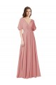Online Flutter Sleeves Plunging V-Neck Boho Chiffon Bridesmaid Dress UK