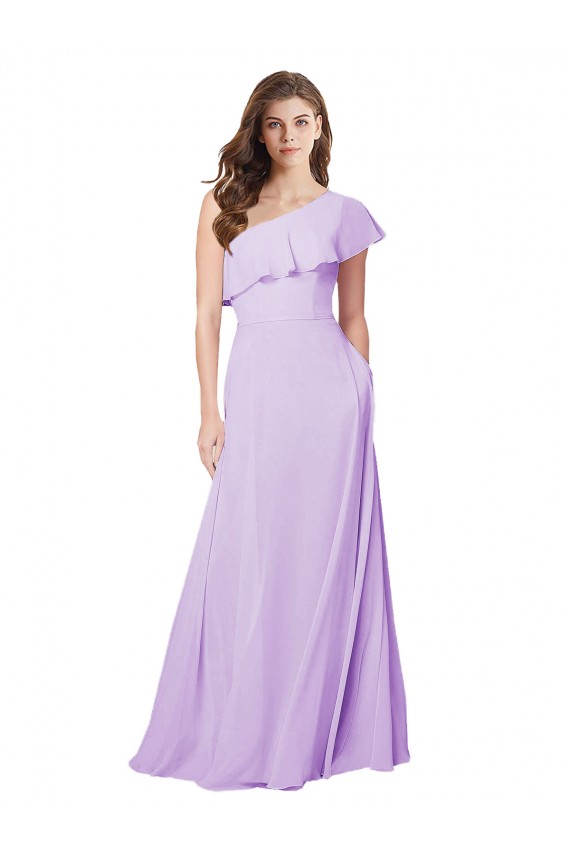 Online Draped One Shoulder Long Chiffon Bridesmaid Dress  UK