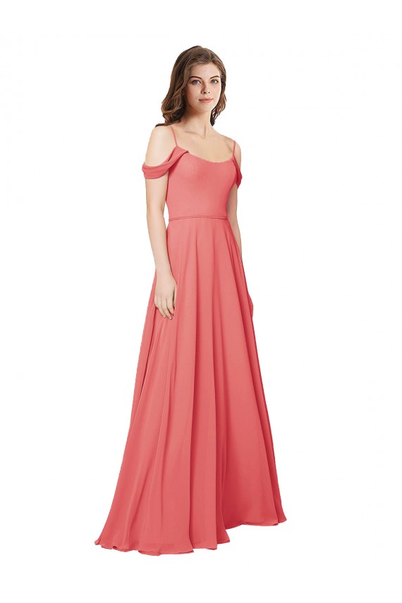 Online Draped Off the Shoulder Straps Chiffon Bridesmaid Dress UK