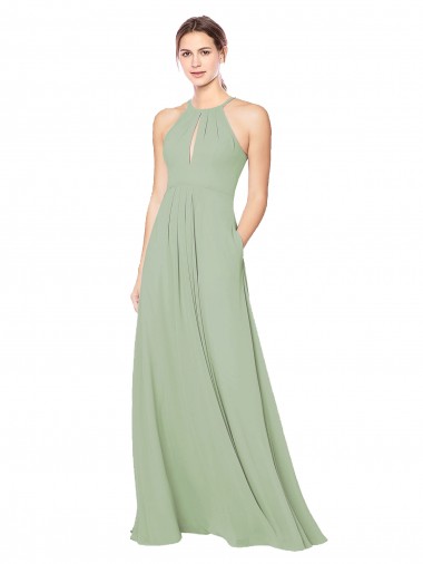 Online High Halter Neck Keyhole Chiffon Bridesmaid Dress UK