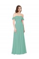 Online Flounce Sleeves Off the Shoulder Long Chiffon Bridesmaid Dress UK