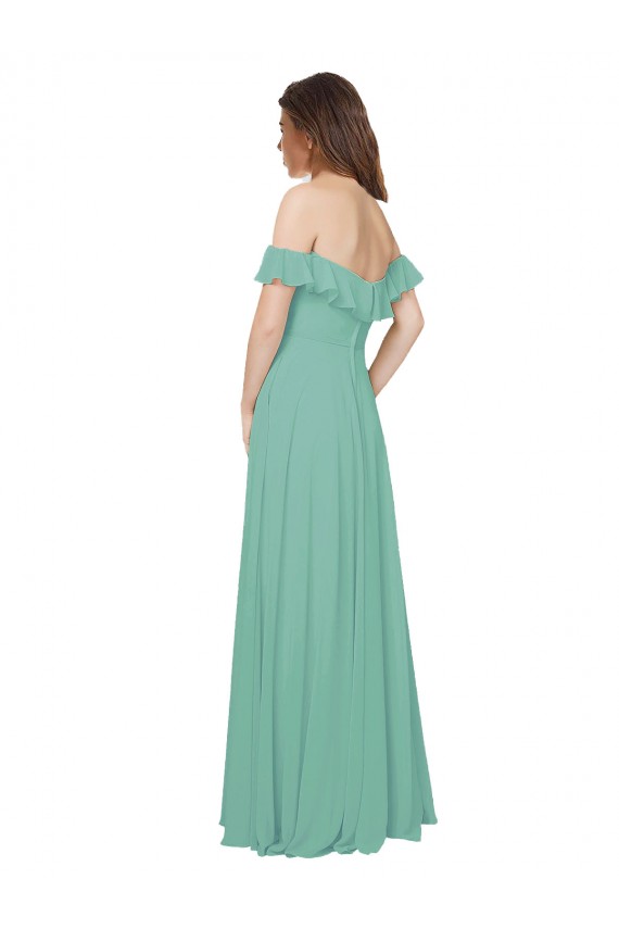 Online Flounce Sleeves Off the Shoulder Long Chiffon Bridesmaid Dress UK