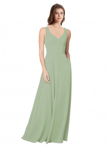 Online A-Line Open Back Chiffon Bridesmaid Dress with Pockets UK
