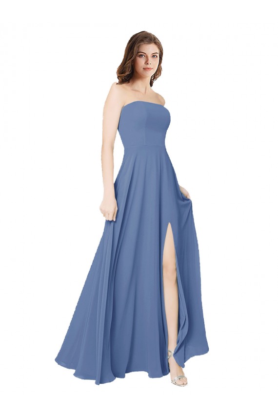 Online Strapless Long Chiffon Bridesmaid Dress with Front Slit UK
