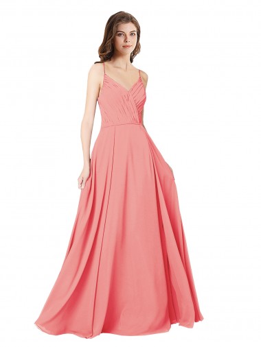 Online Crossover Bodice Long Chiffon Bridesmaid Dress with Double Back Straps UK