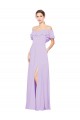 Online Ruffled Off the Shoulder Long Chiffon Bridesmaid Dress with Slit UK