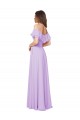 Online Ruffled Off the Shoulder Long Chiffon Bridesmaid Dress with Slit UK