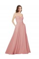 Online Open Back Wide Tie Band Long Chiffon Bridesmaid Dress with Pockets UK