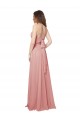 Online Open Back Wide Tie Band Long Chiffon Bridesmaid Dress with Pockets UK