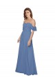 Online Flutter Sleeves Scoop Neck Off the Shoulder Long Chiffon Bridesmaid Dress UK