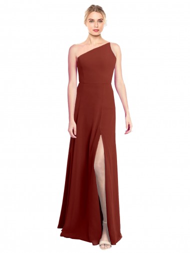 Online Fit and Flare One Shoulder Long Chiffon Bridesmaid Dress with High Slit UK
