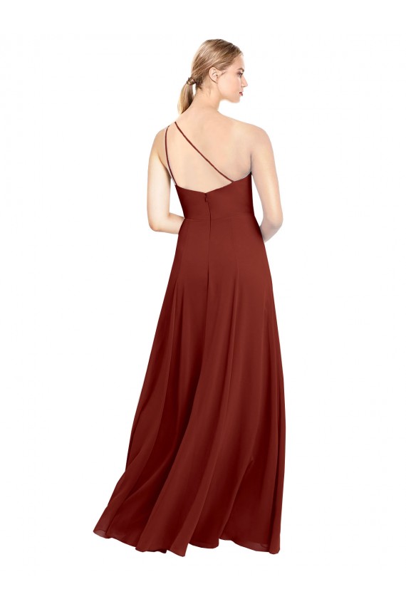Online Fit and Flare One Shoulder Long Chiffon Bridesmaid Dress with High Slit UK