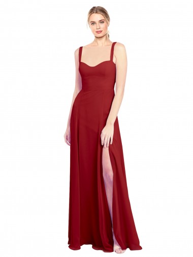 Online Sweetheart Neckline Long Chiffon Bridesmaid Dress with Side Slit and Wide Straps UK