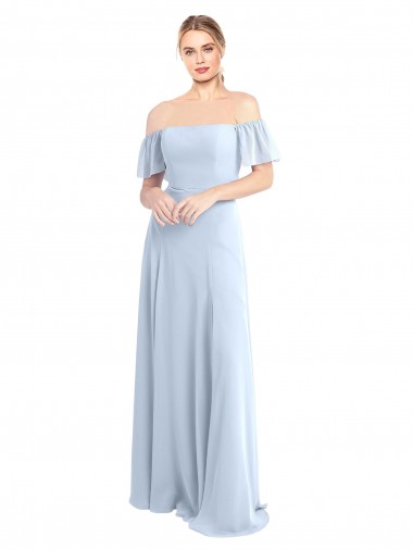 Online Off the Shoulder Flutter Sleeves Long Chiffon Bridesmaid Dress UK