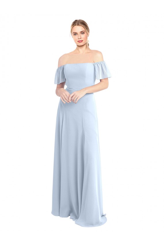 Online Off the Shoulder Flutter Sleeves Long Chiffon Bridesmaid Dress UK