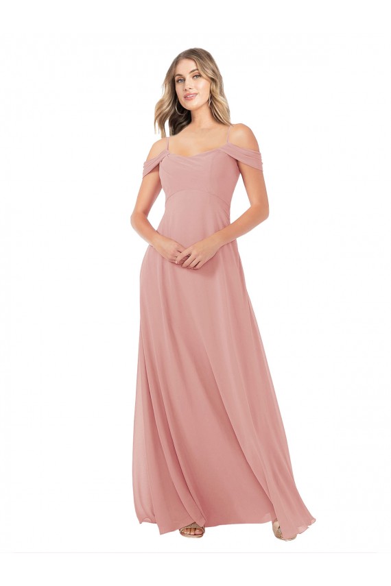 Online Draped Shoulder Sash Back Chiffon Bridesmaid Dress UK