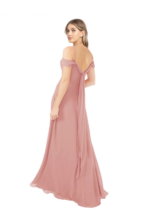 Online Draped Shoulder Sash Back Chiffon Bridesmaid Dress UK