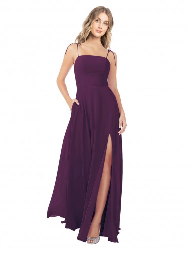 Online Chiffon Bridesmaid Dress with Front Slit and Keyhole Back UK