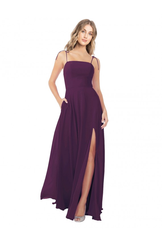 Online Chiffon Bridesmaid Dress with Front Slit and Keyhole Back UK