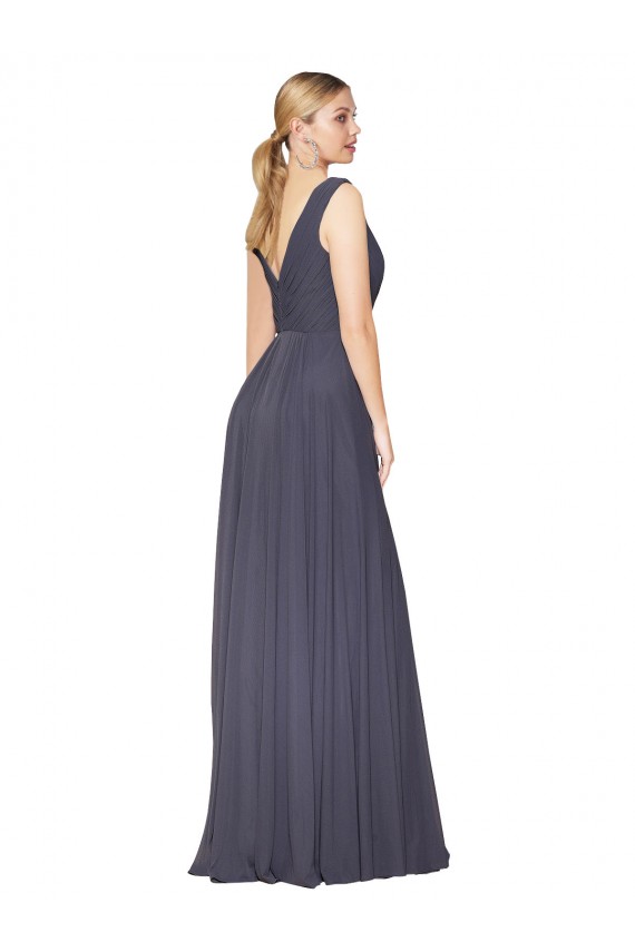Online Floor Length High Neck V-Back Chiffon Bridesmaid Dress / Formal Prom Dress UK