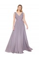 Online Draped Floor Length High Neck V-Back Chiffon Bridesmaid Dress / Formal Prom Dress with Shirred Bodice UK