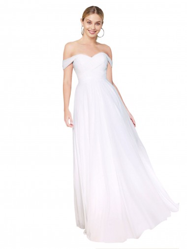 Online Off the Shoulder Long Full Length Chiffon Bridesmaid Dress / Formal Prom Dress UK