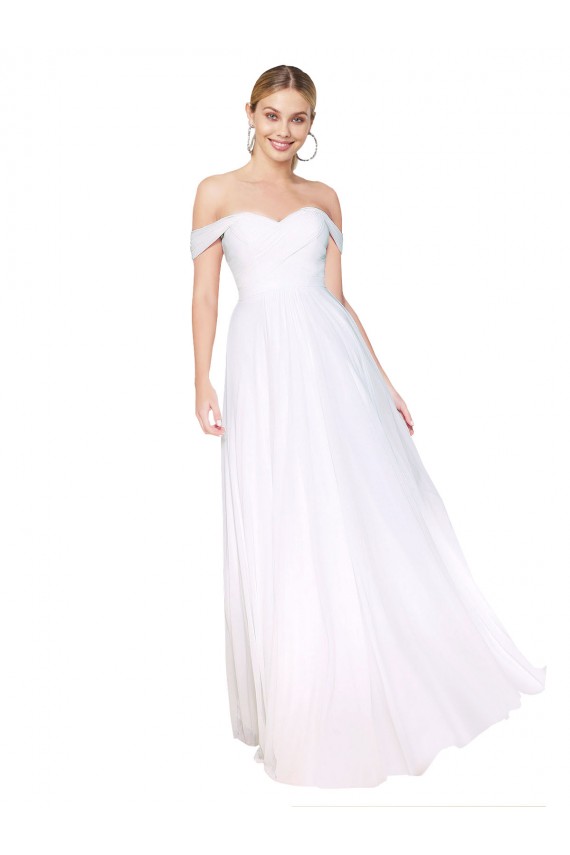 Online Off the Shoulder Long Full Length Chiffon Bridesmaid Dress / Formal Prom Dress UK
