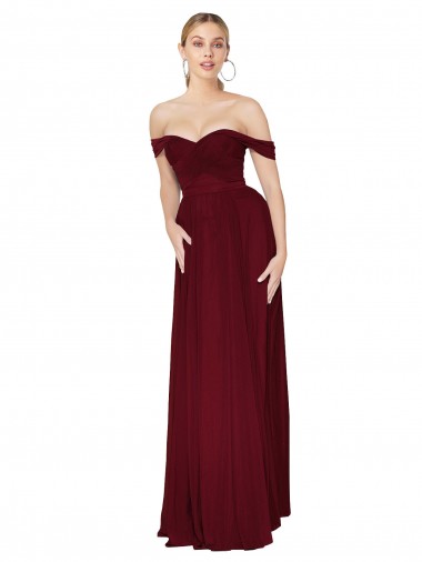 Online Shirred Sweetheat Neckline Off the Shoulder Long Chiffon Bridesmaid Dress / Formal Prom Dress UK
