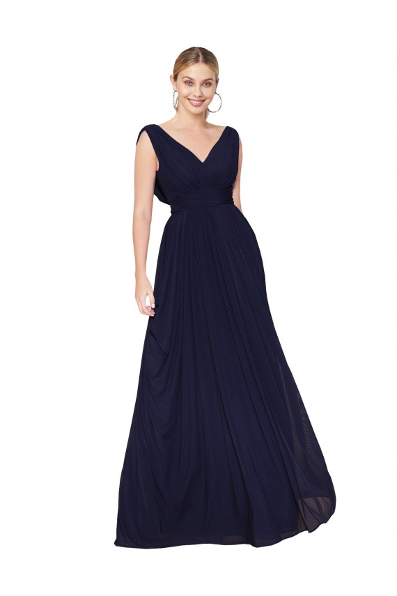 Online Draped Long V-Neck Floor Length Chiffon Bridesmaid Dress / Formal Prom Dress UK