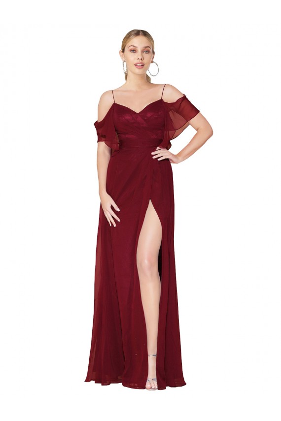 Online Cold Shoulder Long Mermaid Chiffon Bridesmaid Dress / Formal Prom Dress with Straps UK