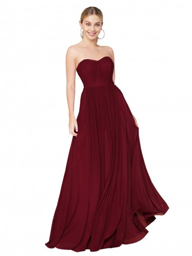 Online Draped Strapless Long A-Line Chiffon Bridesmaid Dress / Formal Prom Dress UK