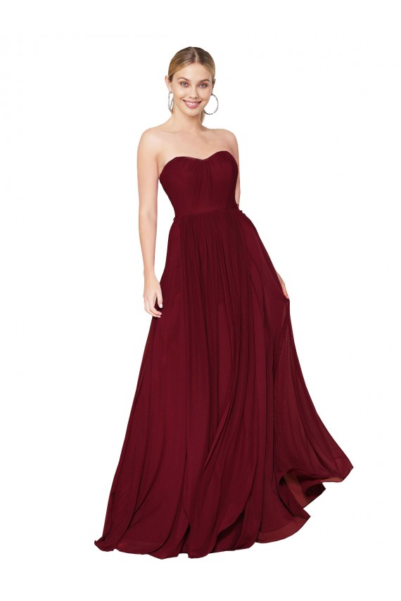 Online Draped Strapless Long A-Line Chiffon Bridesmaid Dress / Formal Prom Dress UK