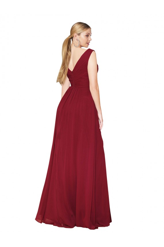 Online Draped Mermaid Long V-Neck Chiffon Bridesmaid Dress / Formal Prom Dress with High Slit UK